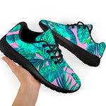 Pink Teal Tropical Leaf Pattern Print Sport Shoes GearFrost