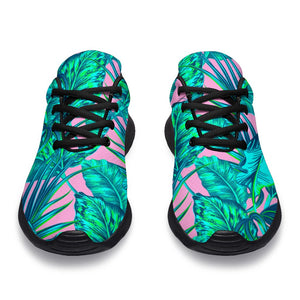 Pink Teal Tropical Leaf Pattern Print Sport Shoes GearFrost