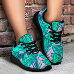 Pink Teal Tropical Leaf Pattern Print Sport Shoes GearFrost