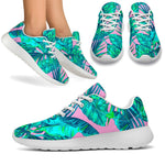 Pink Teal Tropical Leaf Pattern Print Sport Shoes GearFrost