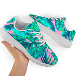 Pink Teal Tropical Leaf Pattern Print Sport Shoes GearFrost