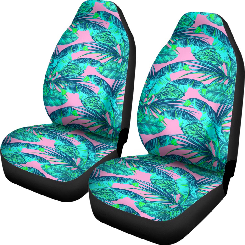 Pink Teal Tropical Leaf Pattern Print Universal Fit Car Seat Covers