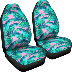 Pink Teal Tropical Leaf Pattern Print Universal Fit Car Seat Covers