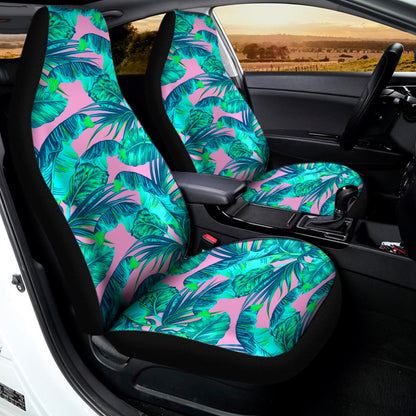 Pink Teal Tropical Leaf Pattern Print Universal Fit Car Seat Covers