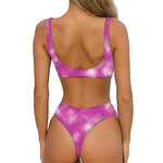 Pink Tie Dye Print Front Bow Tie Bikini