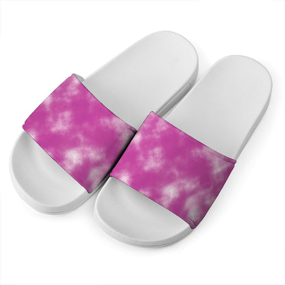 Pink Tie Dye Print White Slide Sandals
