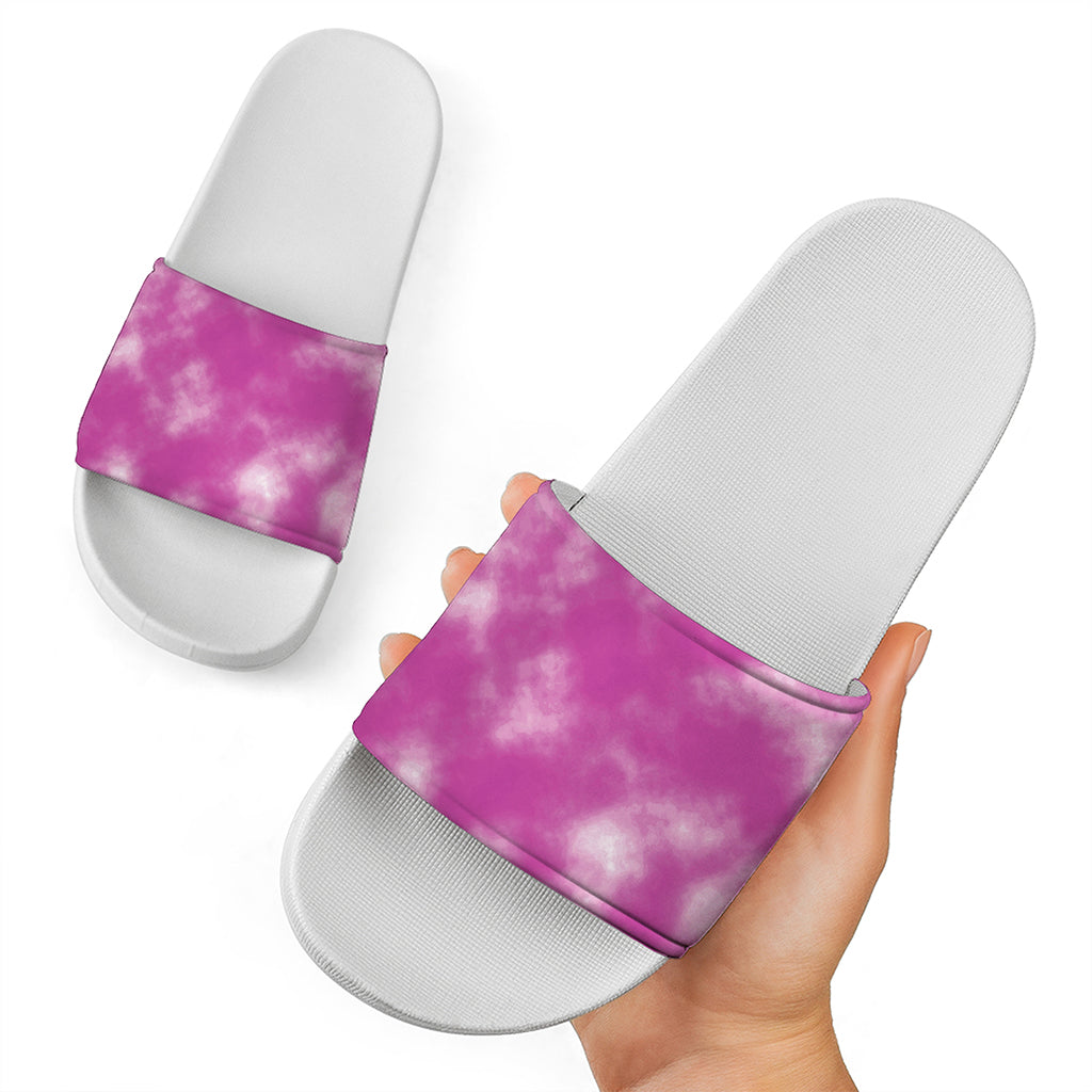 Pink Tie Dye Print White Slide Sandals