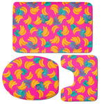 Pink Tropical Banana Pattern Print 3 Piece Bath Mat Set