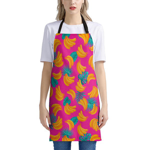 Pink Tropical Banana Pattern Print Apron