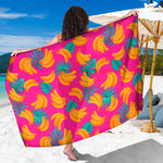 Pink Tropical Banana Pattern Print Beach Sarong Wrap