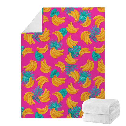 Pink Tropical Banana Pattern Print Blanket