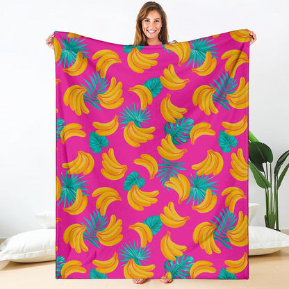 Pink Tropical Banana Pattern Print Blanket