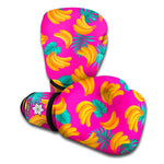 Pink Tropical Banana Pattern Print Boxing Gloves