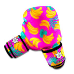 Pink Tropical Banana Pattern Print Boxing Gloves