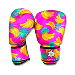 Pink Tropical Banana Pattern Print Boxing Gloves