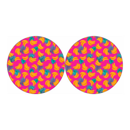 Pink Tropical Banana Pattern Print Car Coasters