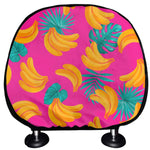 Pink Tropical Banana Pattern Print Car Headrest Covers