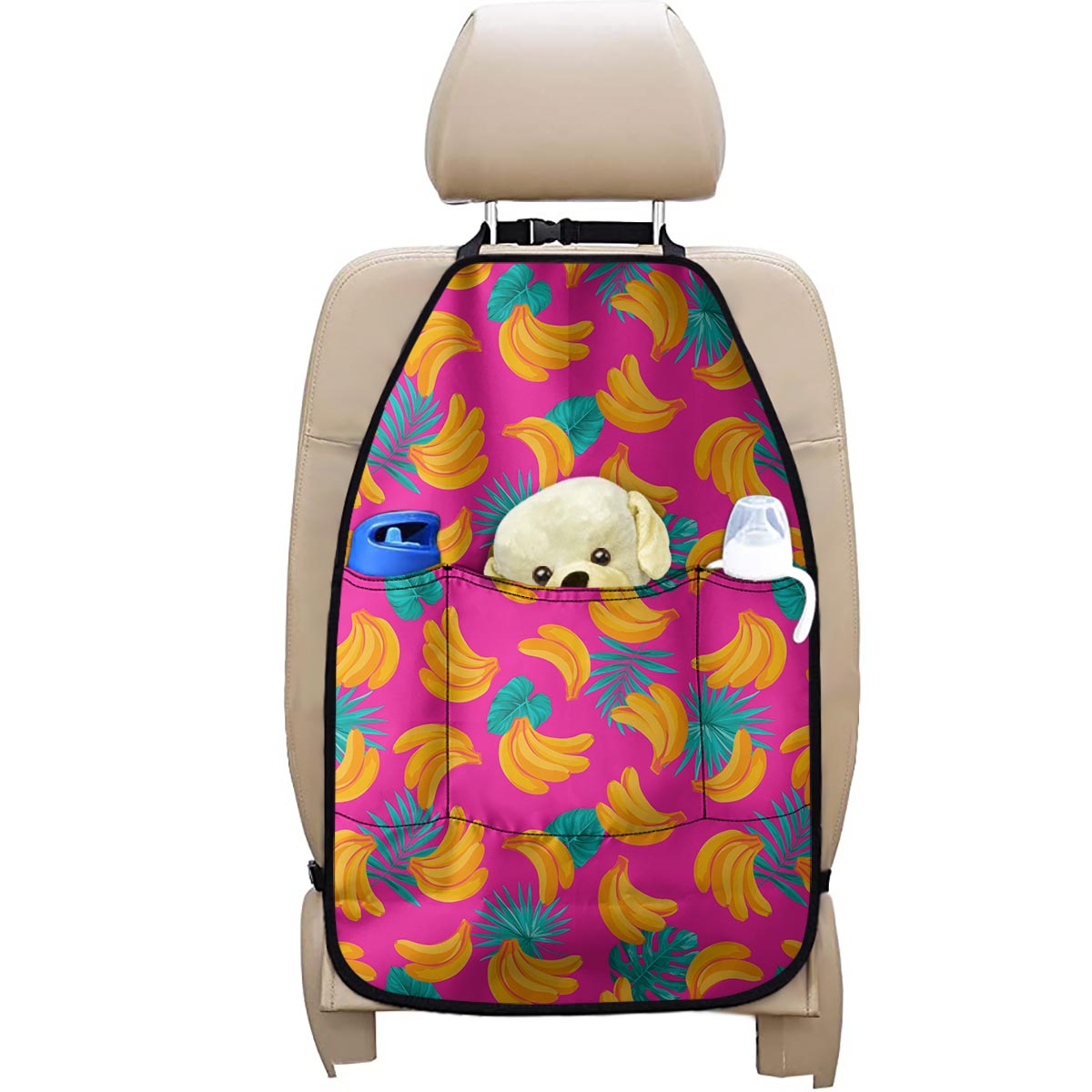 Pink Tropical Banana Pattern Print Car Seat Organizers