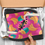 Pink Tropical Banana Pattern Print Comfy Boots GearFrost
