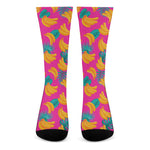 Pink Tropical Banana Pattern Print Crew Socks