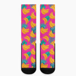 Pink Tropical Banana Pattern Print Crew Socks