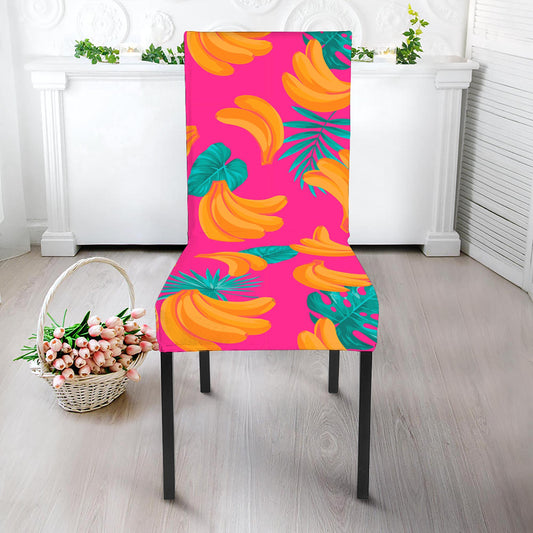 Pink Tropical Banana Pattern Print Dining Chair Slipcover