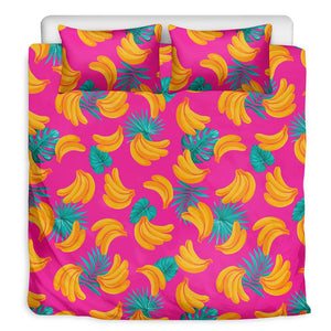 Pink Tropical Banana Pattern Print Duvet Cover Bedding Set