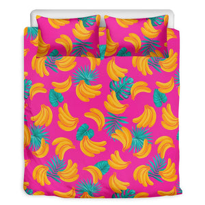 Pink Tropical Banana Pattern Print Duvet Cover Bedding Set