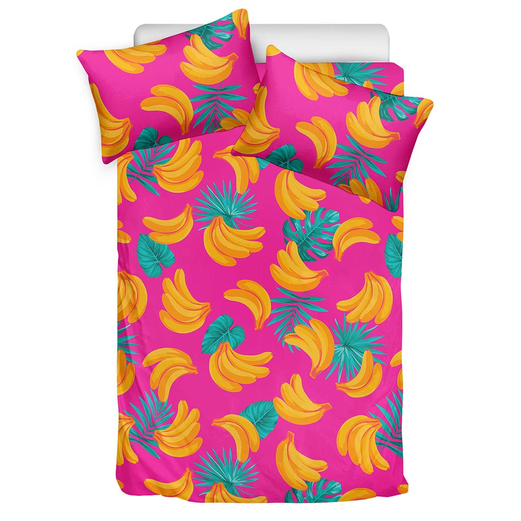 Pink Tropical Banana Pattern Print Duvet Cover Bedding Set