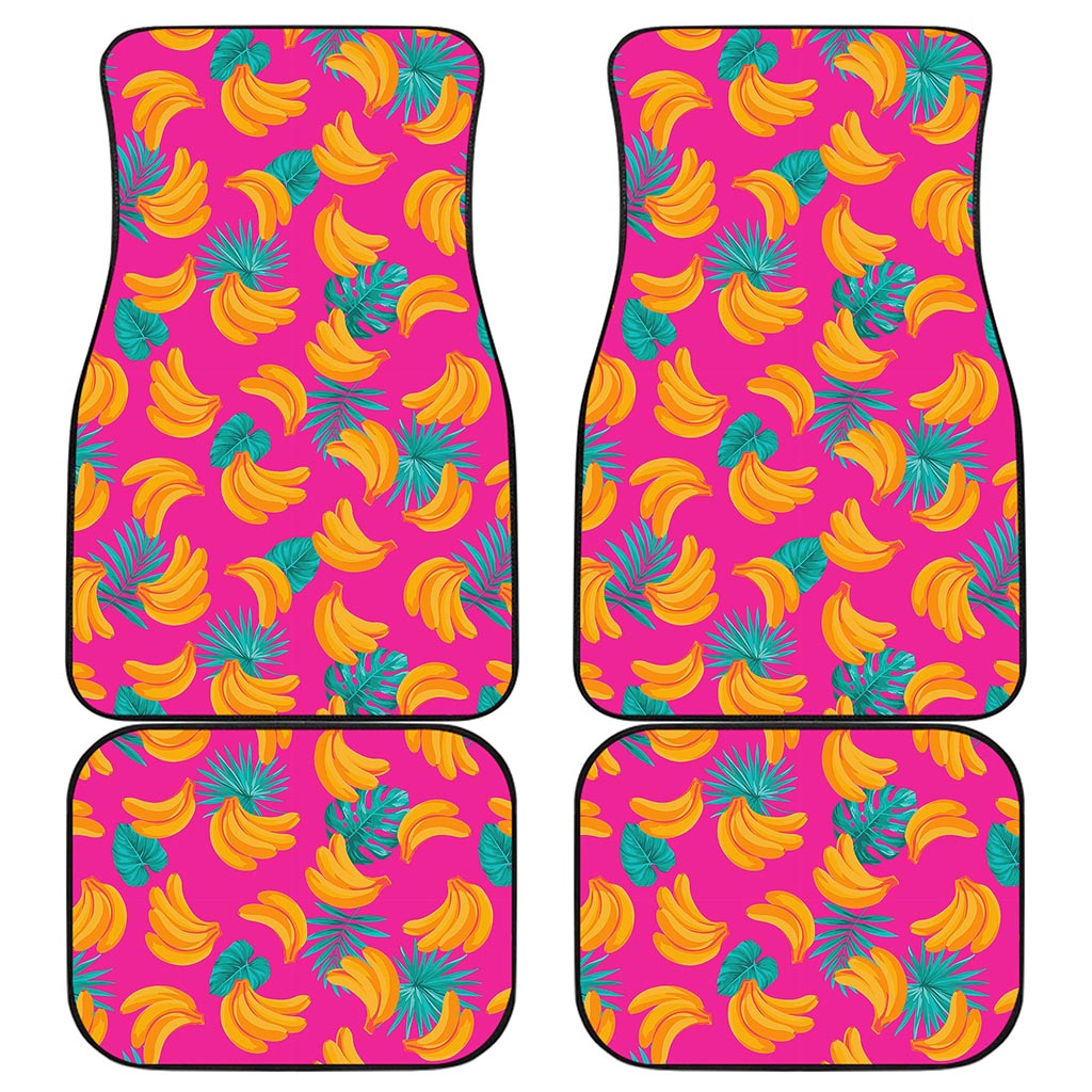 Pink Tropical Banana Pattern Print Front and Back Car Floor Mats