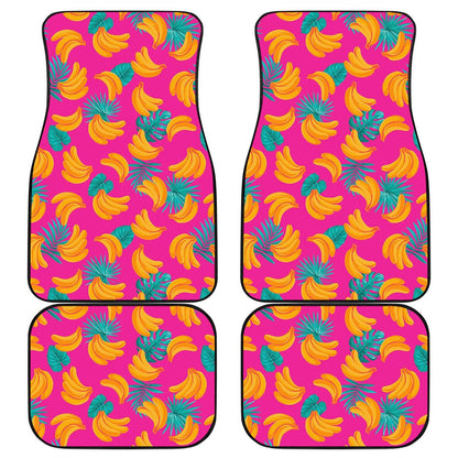 Pink Tropical Banana Pattern Print Front and Back Car Floor Mats