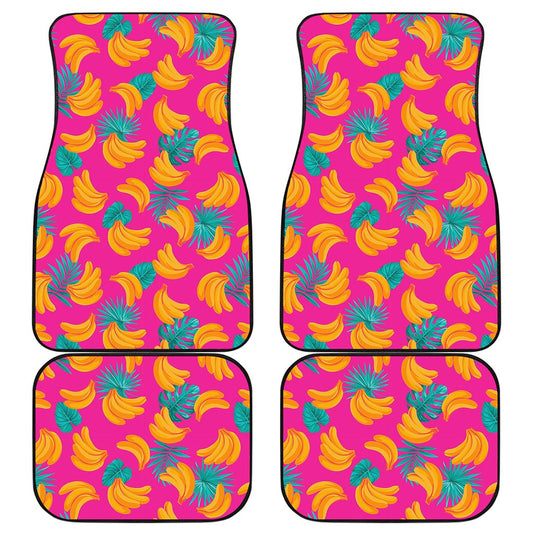 Pink Tropical Banana Pattern Print Front and Back Car Floor Mats