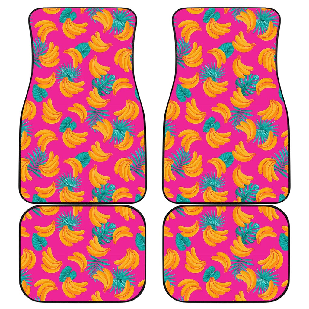 Pink Tropical Banana Pattern Print Front and Back Car Floor Mats