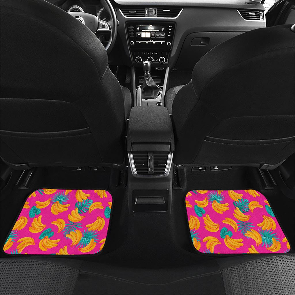 Pink Tropical Banana Pattern Print Front and Back Car Floor Mats