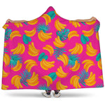 Pink Tropical Banana Pattern Print Hooded Blanket