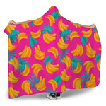 Pink Tropical Banana Pattern Print Hooded Blanket