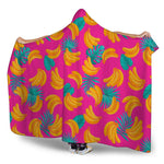 Pink Tropical Banana Pattern Print Hooded Blanket