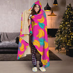 Pink Tropical Banana Pattern Print Hooded Blanket