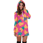 Pink Tropical Banana Pattern Print Hoodie Dress GearFrost