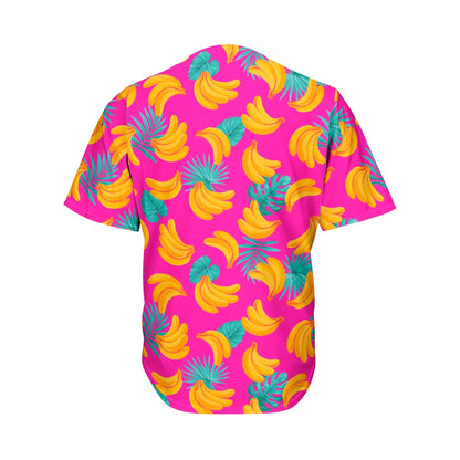 Pink Tropical Banana Pattern Print Men's Baseball Jersey