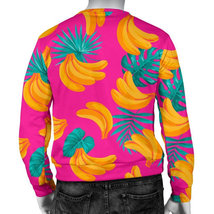 Pink Tropical Banana Pattern Print Men's Crewneck Sweatshirt GearFrost