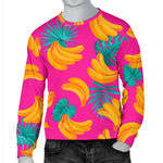 Pink Tropical Banana Pattern Print Men's Crewneck Sweatshirt GearFrost