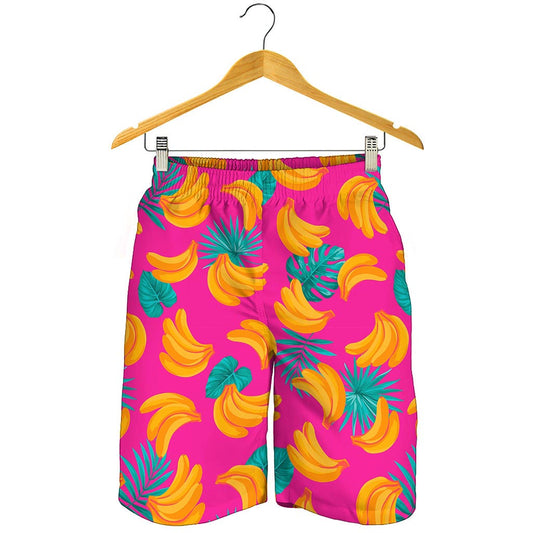 Pink Tropical Banana Pattern Print Men's Shorts