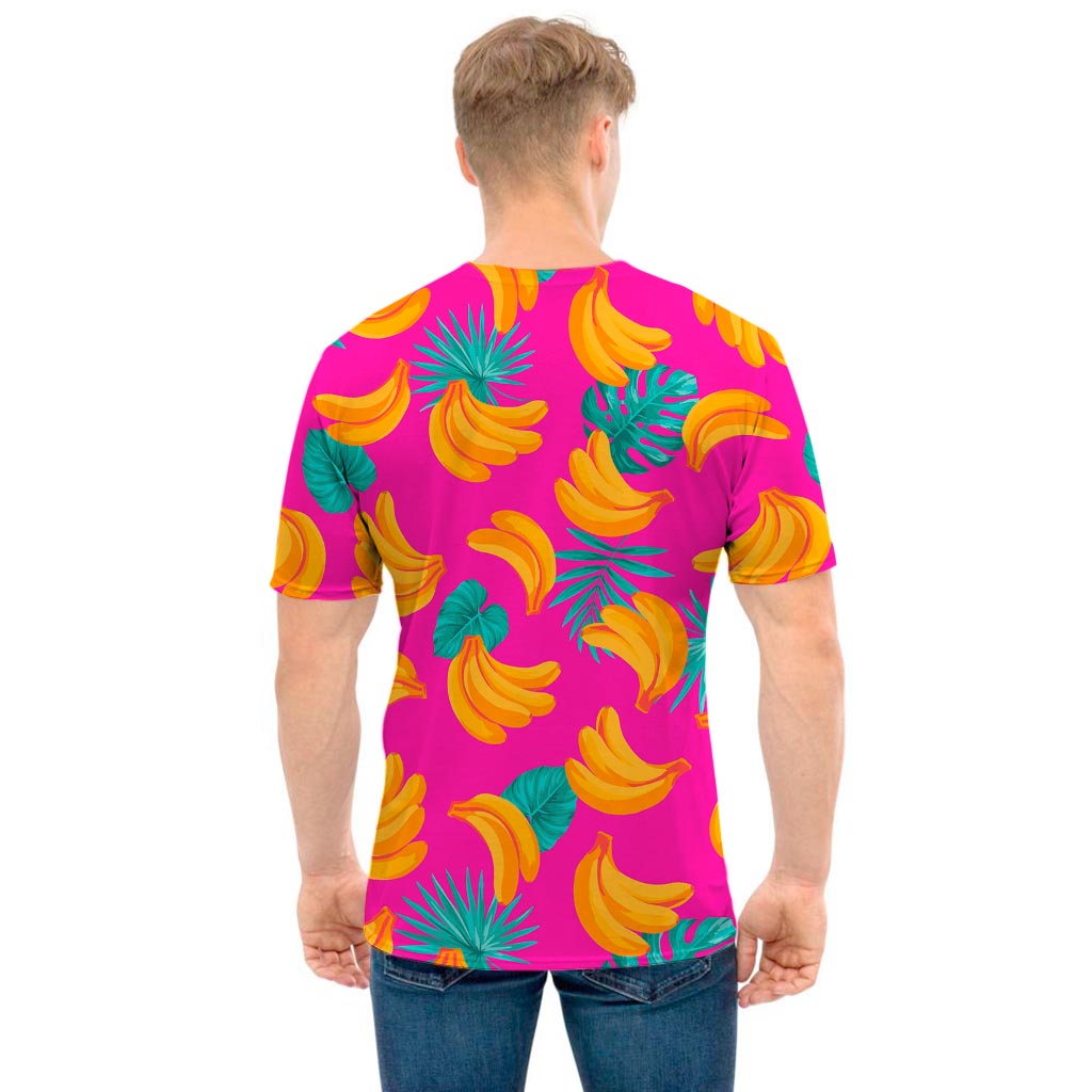 Pink Tropical Banana Pattern Print Men's T-Shirt