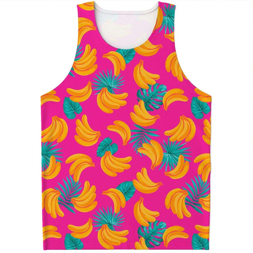 Pink Tropical Banana Pattern Print Men's Tank Top