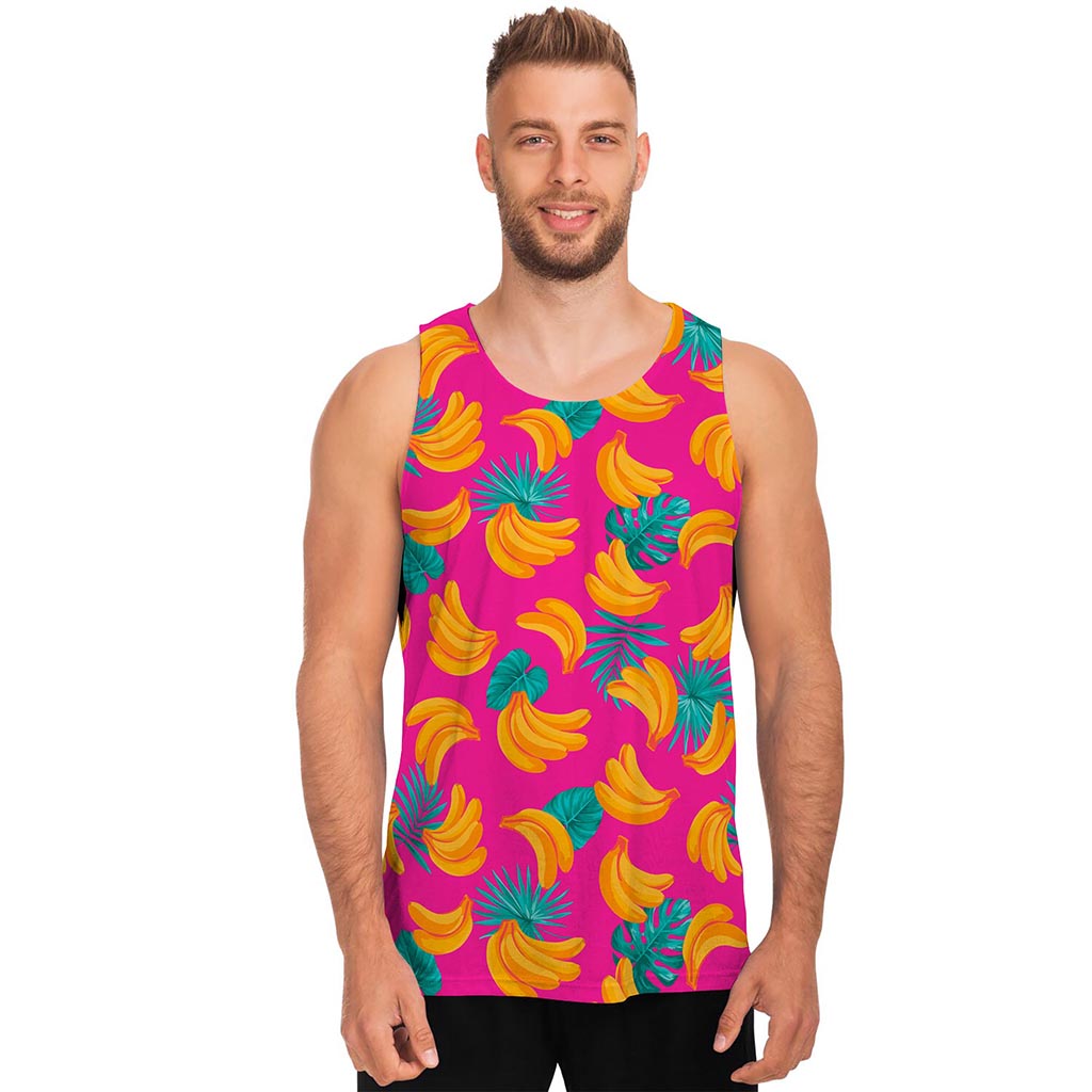 Pink Tropical Banana Pattern Print Men's Tank Top