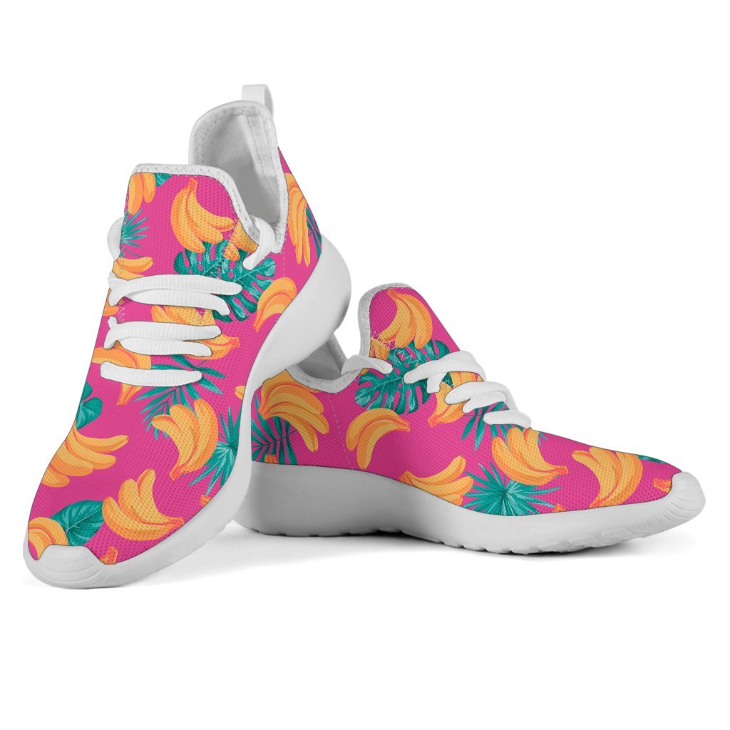 Pink Tropical Banana Pattern Print Mesh Knit Shoes GearFrost