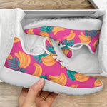 Pink Tropical Banana Pattern Print Mesh Knit Shoes GearFrost