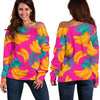 Pink Tropical Banana Pattern Print Off Shoulder Sweatshirt GearFrost