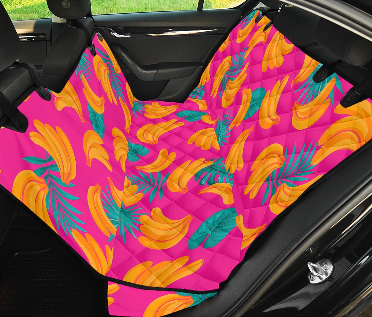 Pink Tropical Banana Pattern Print Pet Car Back Seat Cover